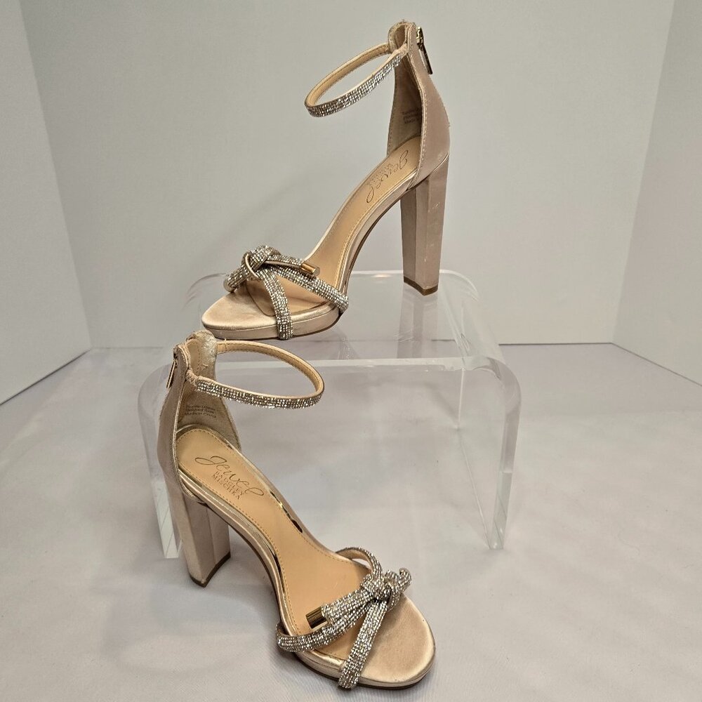 JEWEL BADGLEY MISCHKA Lexie Knotted Platform Open Toe Block Heel Sz 5 Champagne